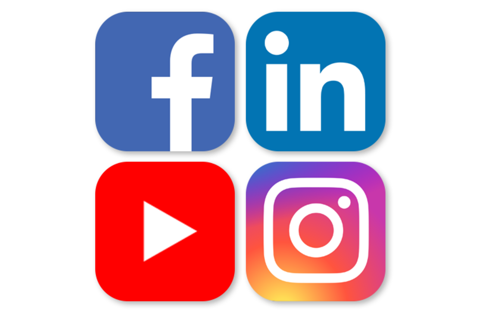 Loghi di Facebook, Linkedin, YouTube e Instagram