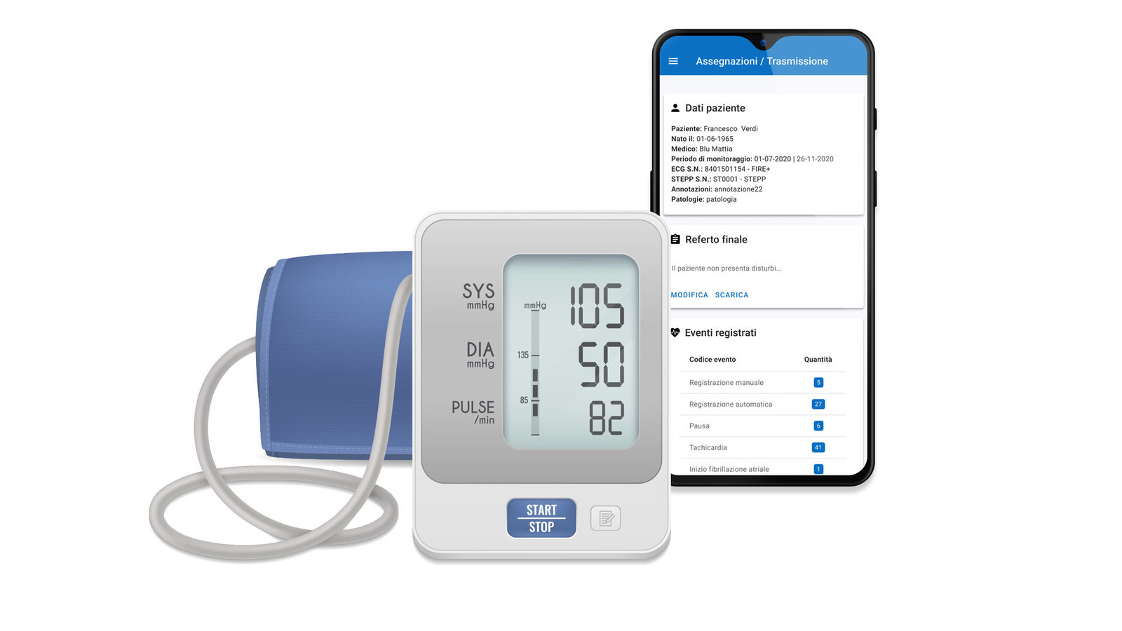 Smartphone alongside a blood pressure monitor