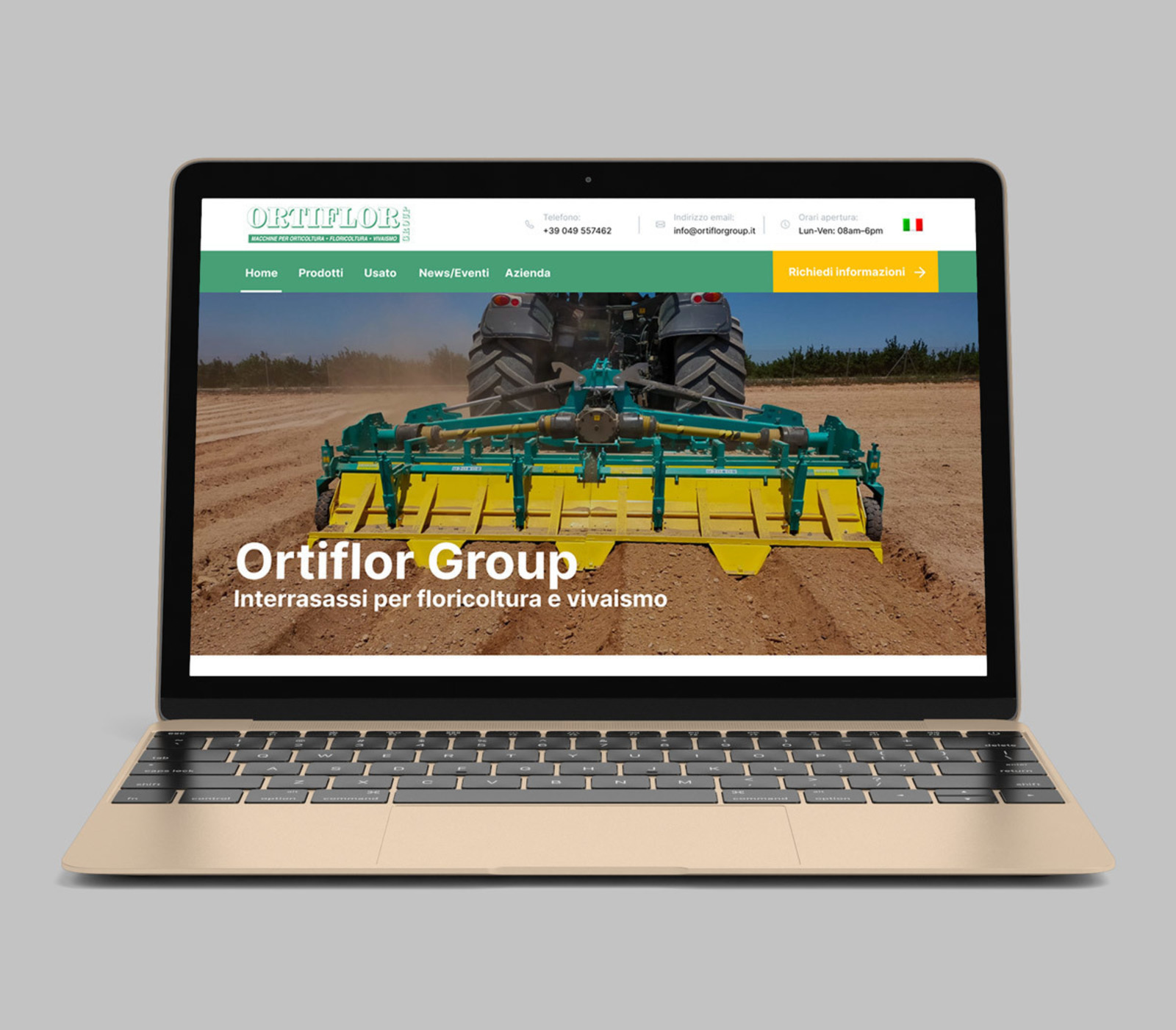 Mockup of Ortiflor Group website on a macbook