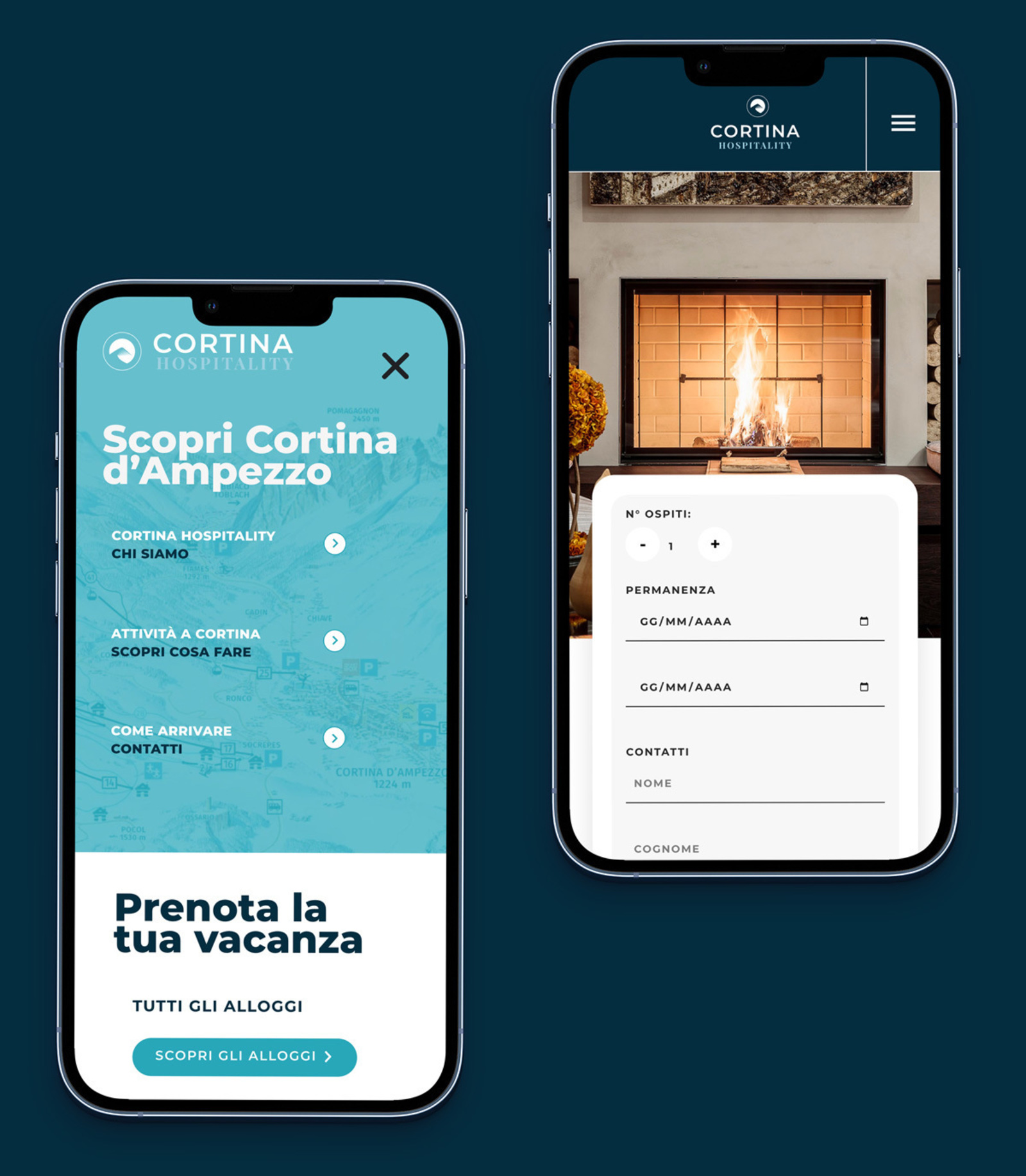 sviluppo mobile del sito Cortina Hospitality