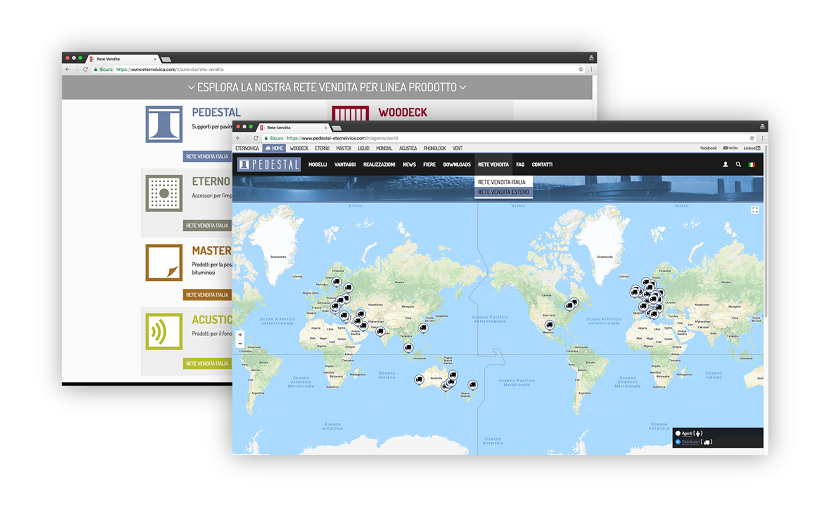 Mappa del mondo nel sito Eterno Ivica che mostra la locazione dei vari agenti dell'azienda 