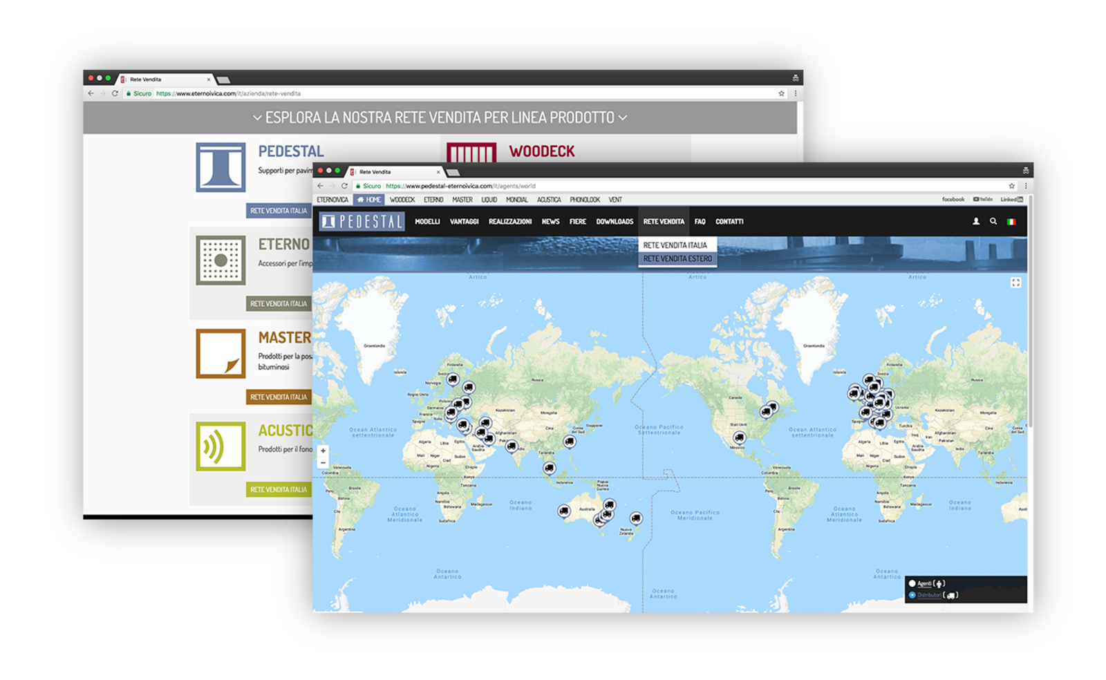 Map of the world on the Eterno Ivica site showing the location of the various agents of the company