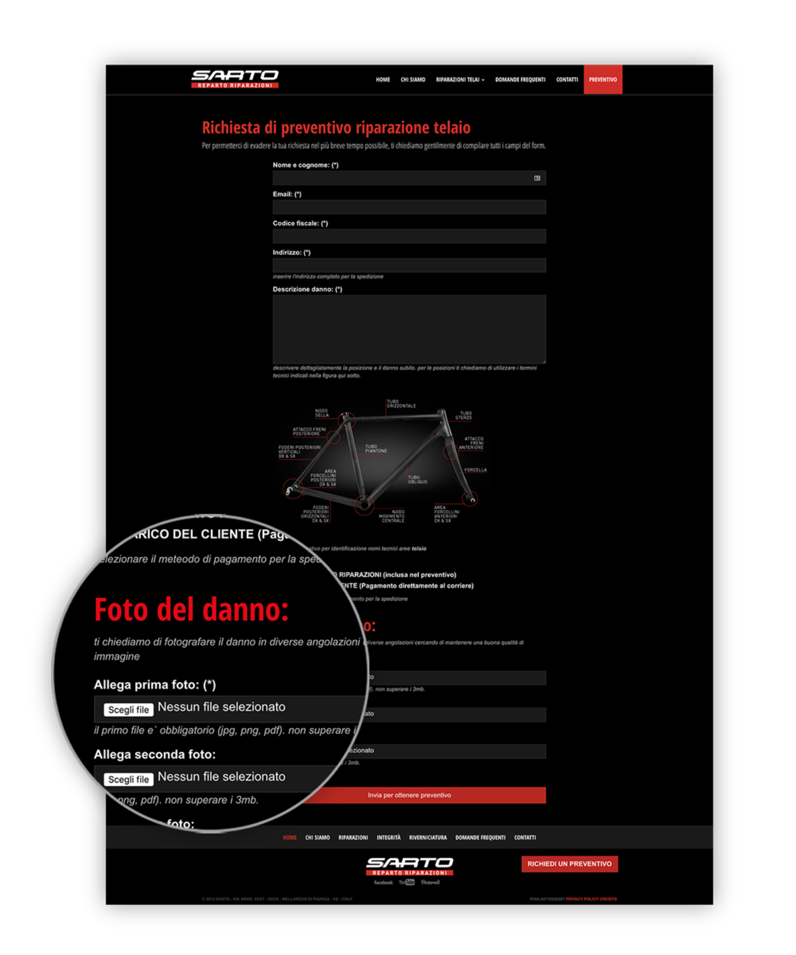 Zoom sul format da compilare per preventivi di riparazione biciclette Sarto
