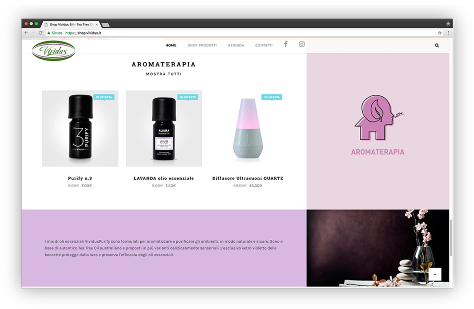 Un esempio di pagina e-commerce del sito Vividus