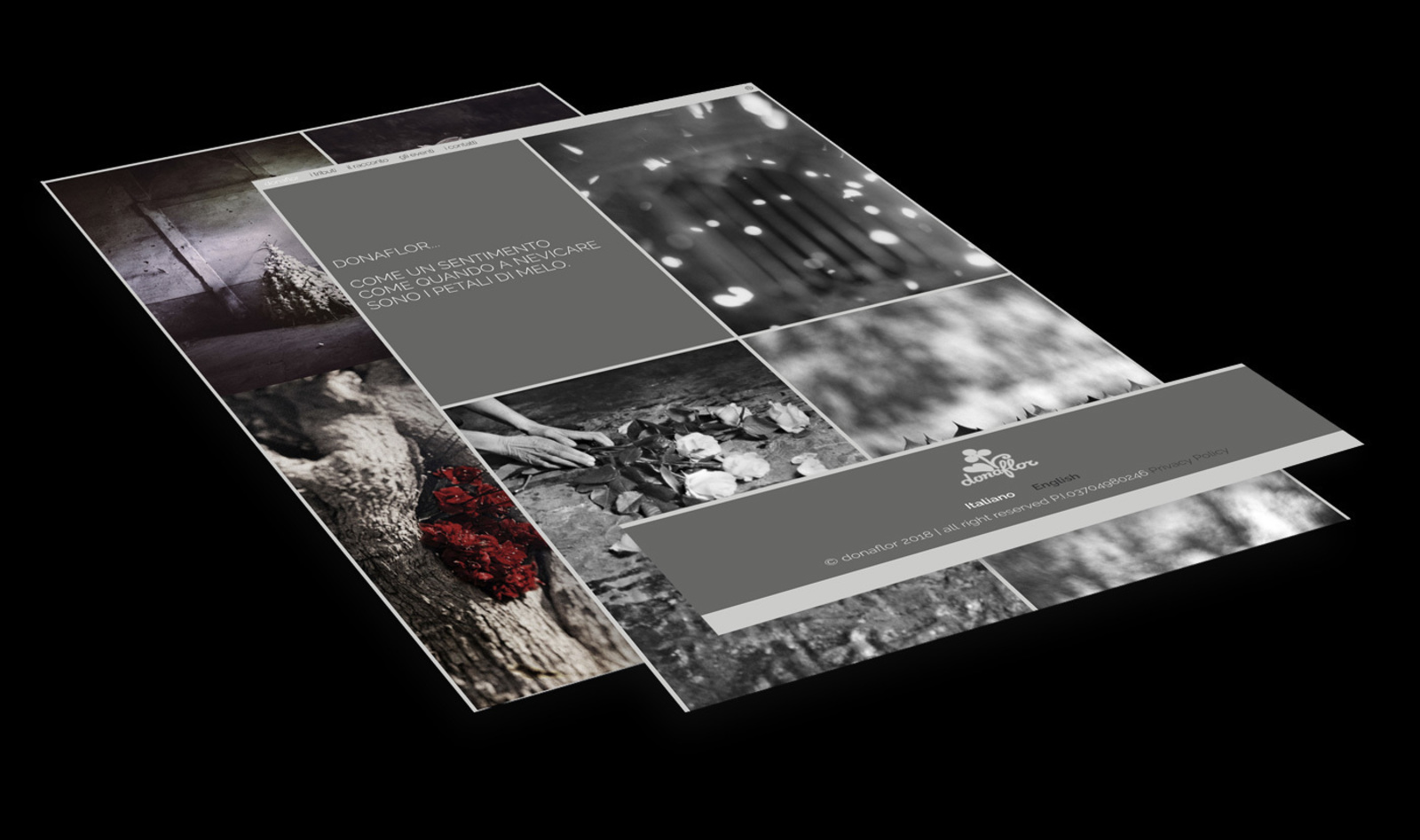 Mockup delle pagine del sito Donfalor con footer