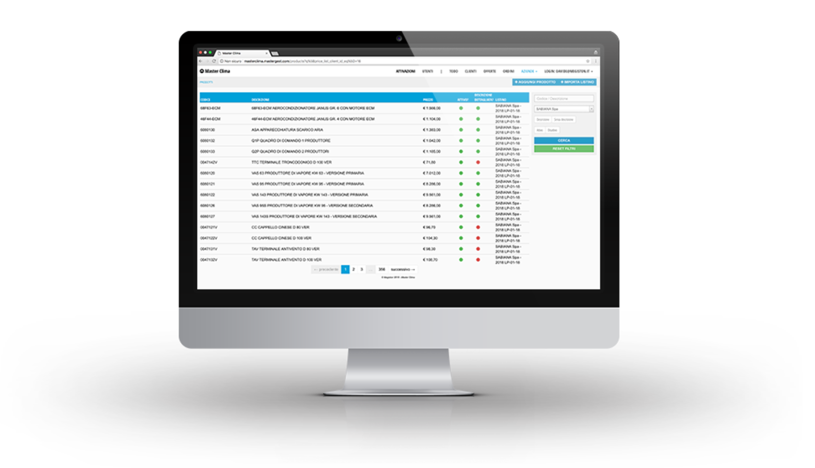 Schermo di computer con screen del gestionale Mastergest