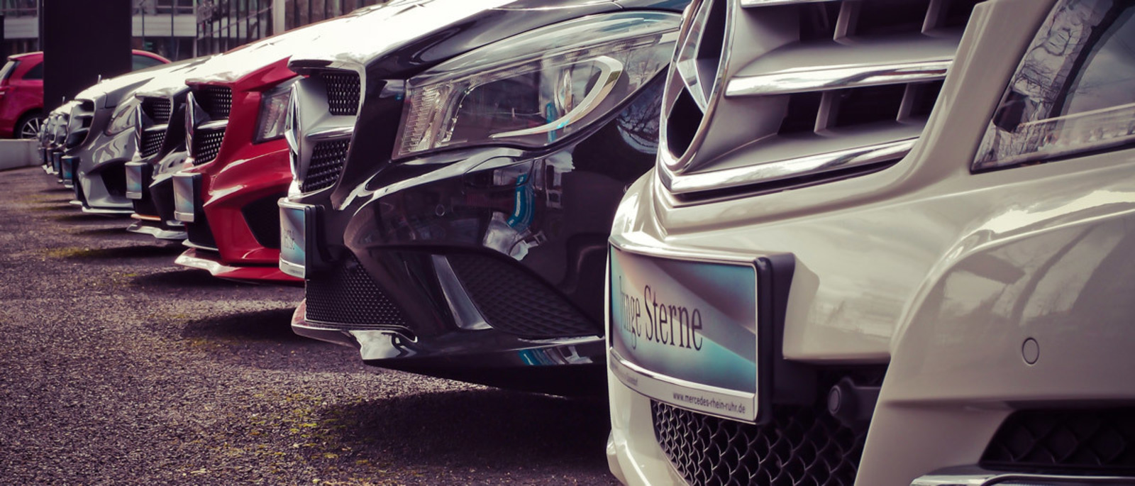 Row of Mercedes parked in parallel